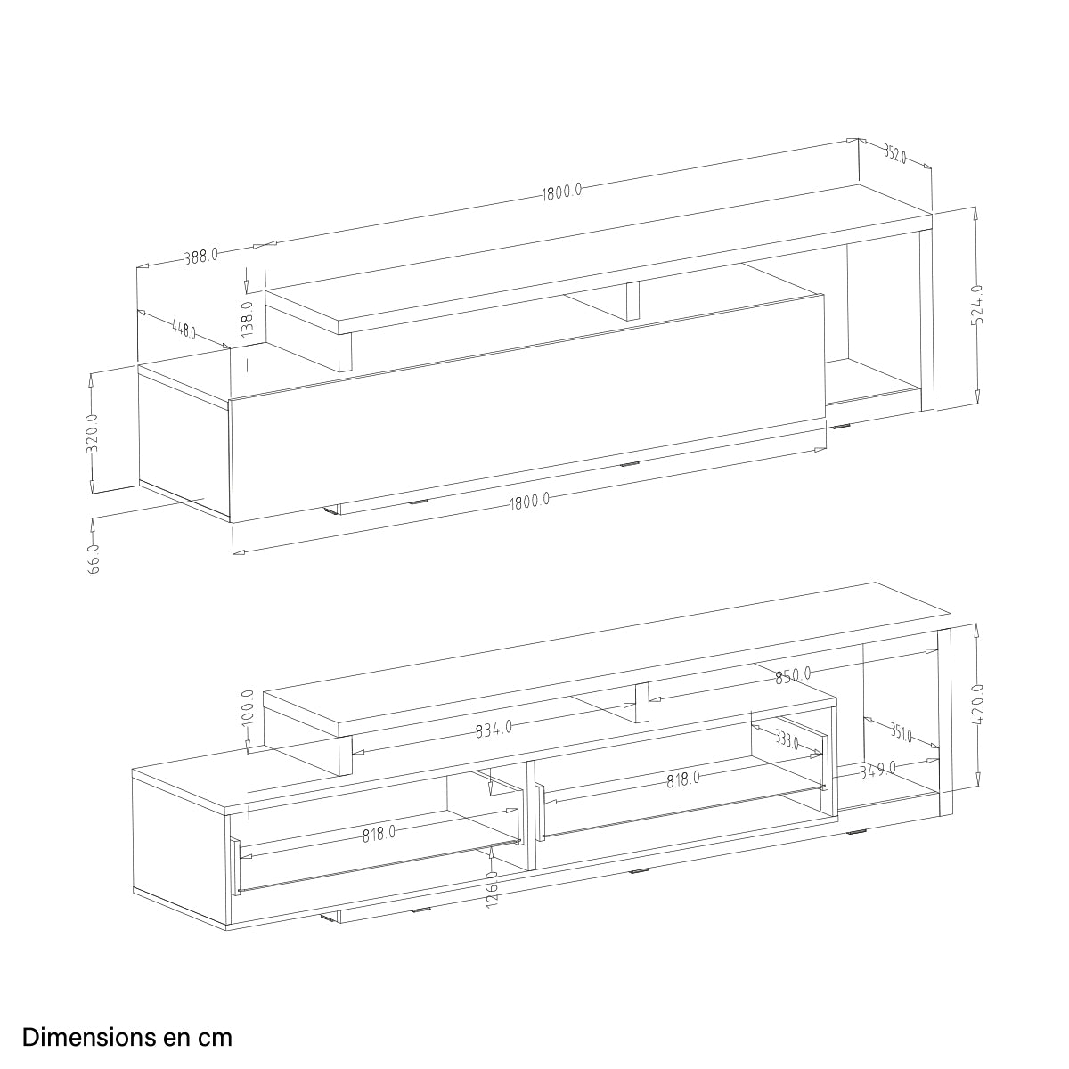 Meuble TV 1 tiroir 219 cm Ilyes Gris et Bois - vue 5