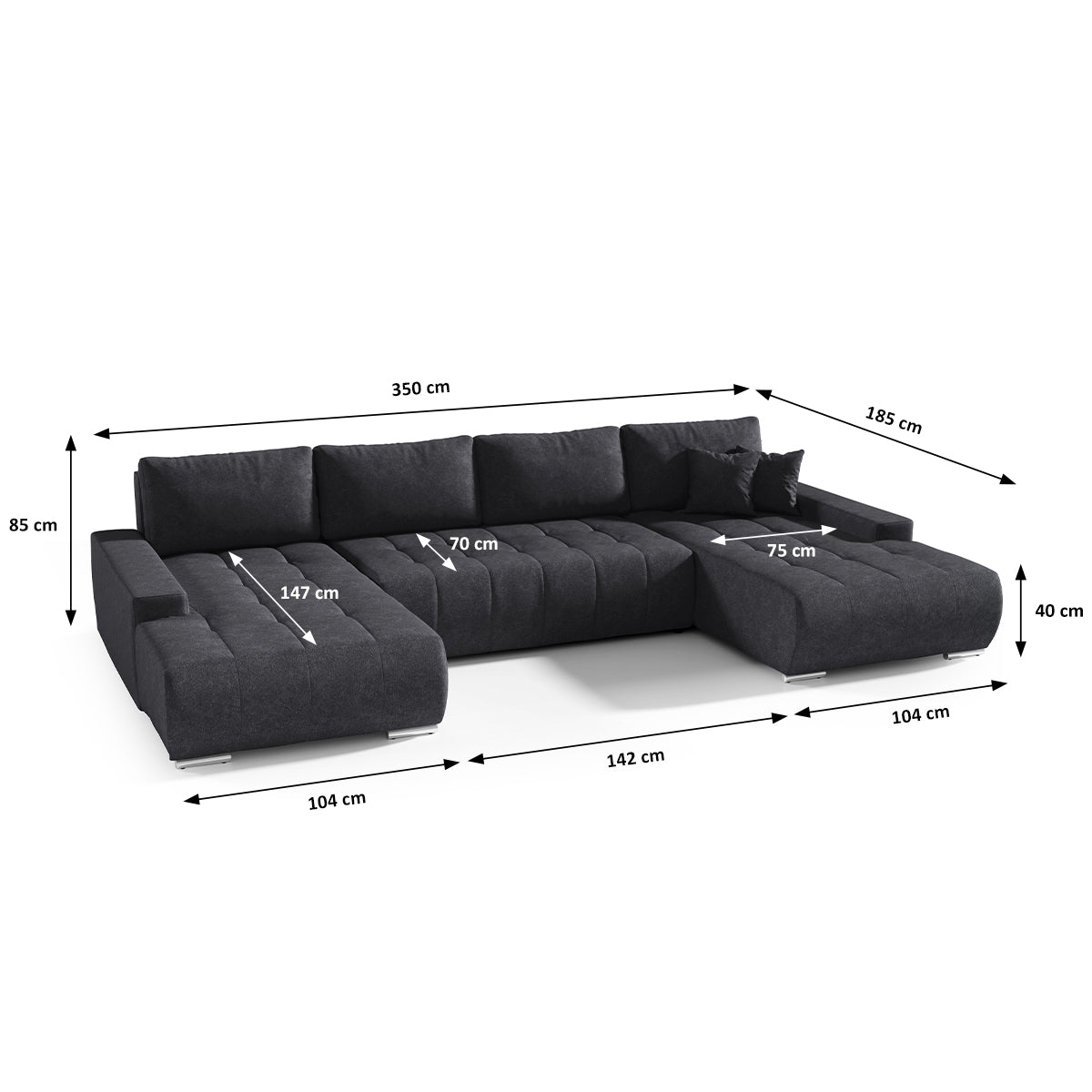 Canapé U 5 places convertible coffre Jonas Gris anthracite - vue 7