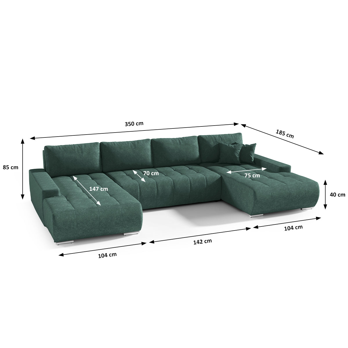 Canapé U 5 places convertible coffre Jonas Vert - vue 6