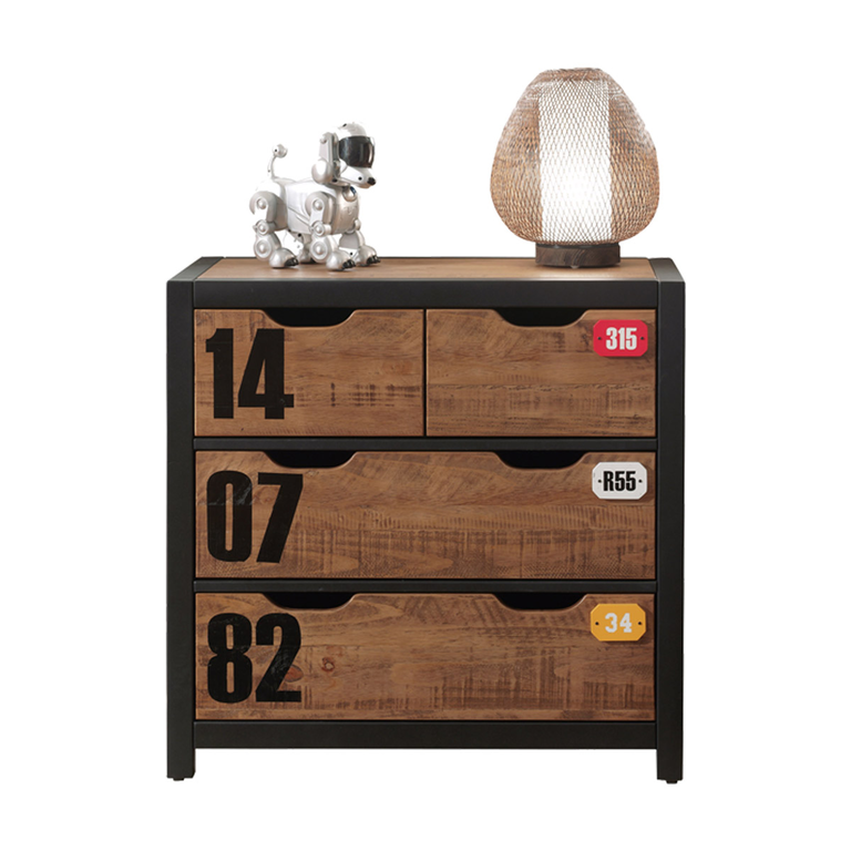 Lit 90x200 sommier inclus - Tiroir de lit - Chevet 2 tiroirs - Armoire 2 portes et Commode 4 tiroirs Vipack Alex - Noir et Bois - vue 6