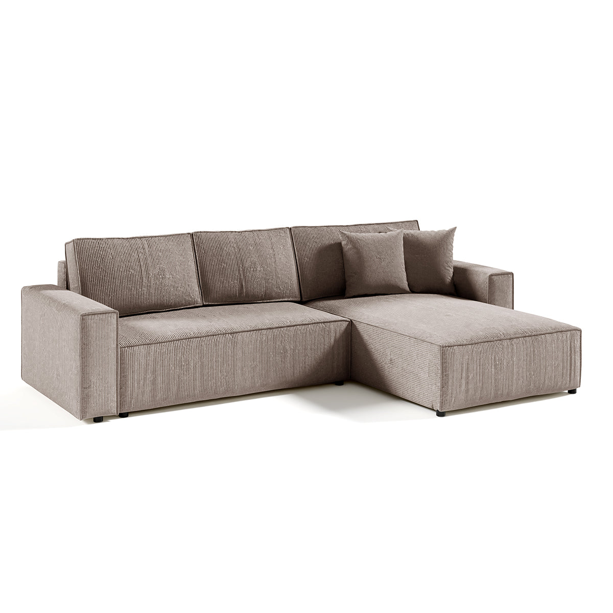 Canapé d'angle réversible et convertible 4 places avec coffre Isaac velours côtelé Taupe