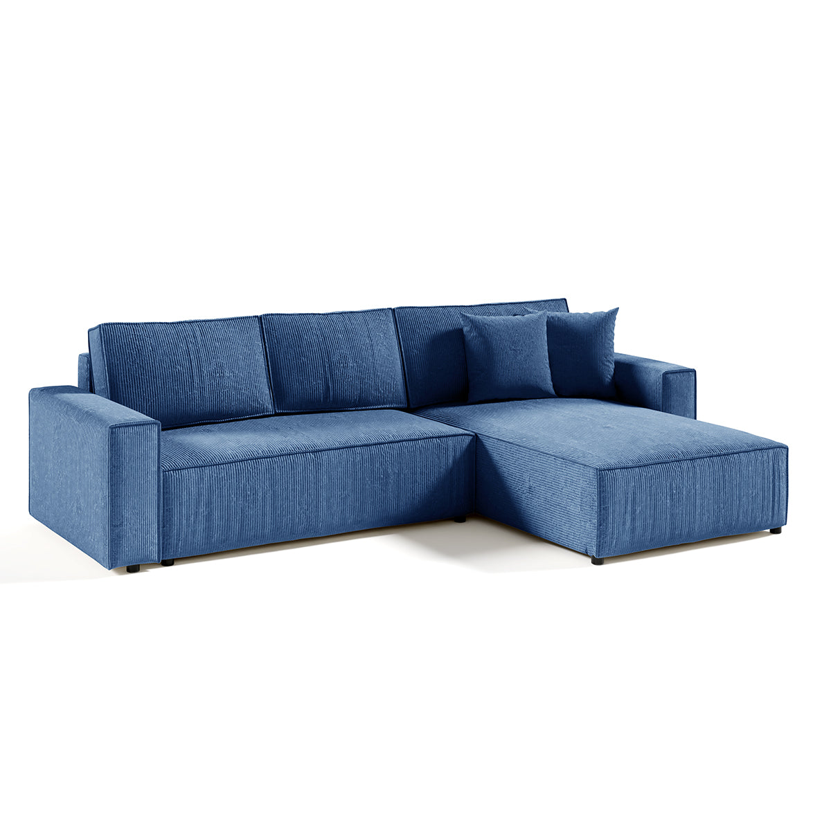 Canapé d'angle réversible et convertible 4 places avec coffre Isaac velours côtelé Bleu