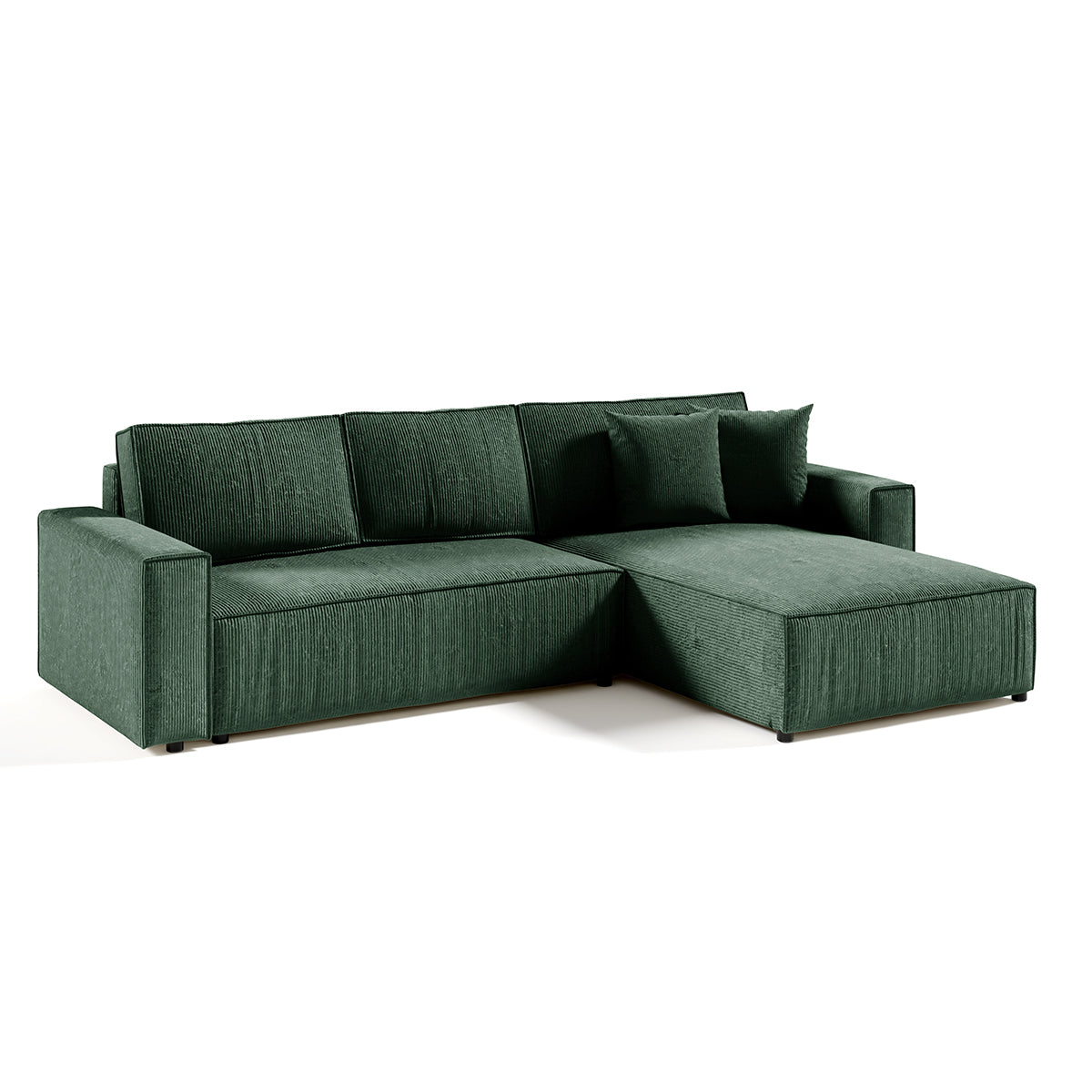 Canapé d'angle réversible et convertible 4 places avec coffre Isaac velours côtelé Vert Sapin