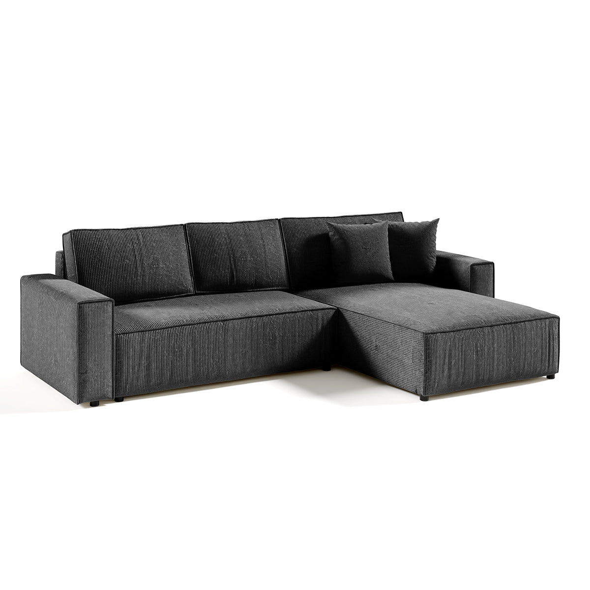 Canapé d'angle réversible et convertible 4 places avec coffre Isaac velours côtelé Gris Foncé