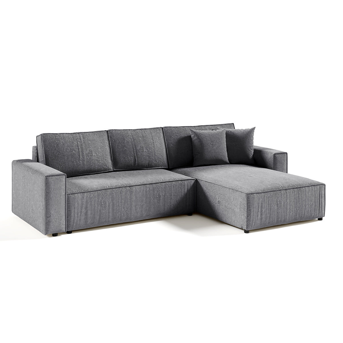 Canapé d'angle réversible et convertible 4 places avec coffre Isaac velours côtelé Gris