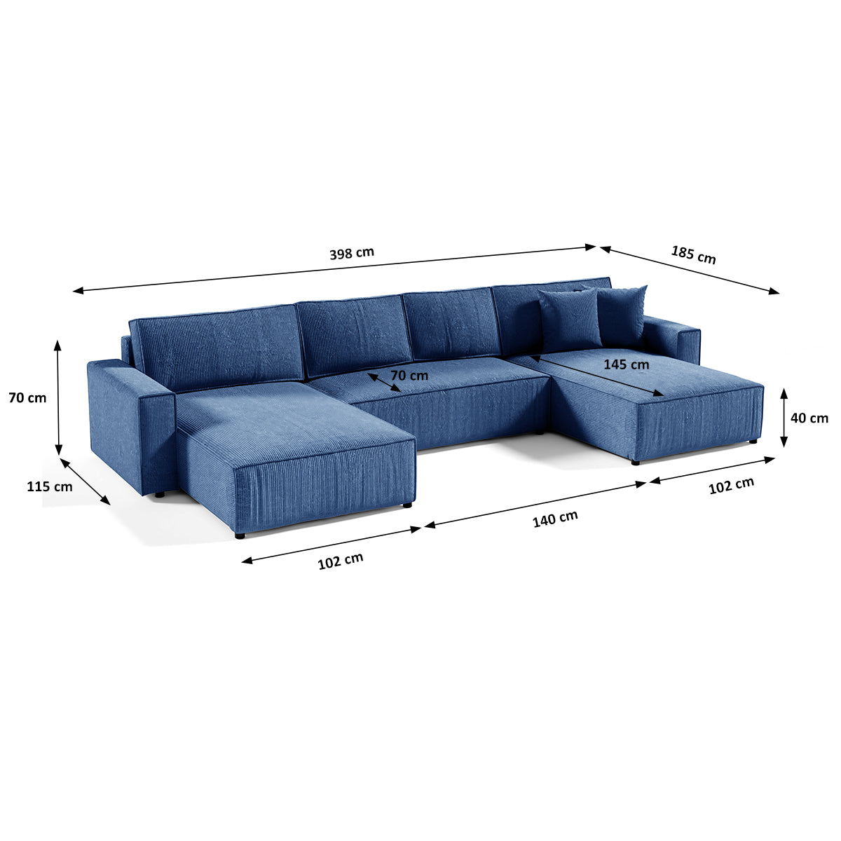 Canapé U 5 places convertible coffre Isaac velours côtelé Bleu - vue 6