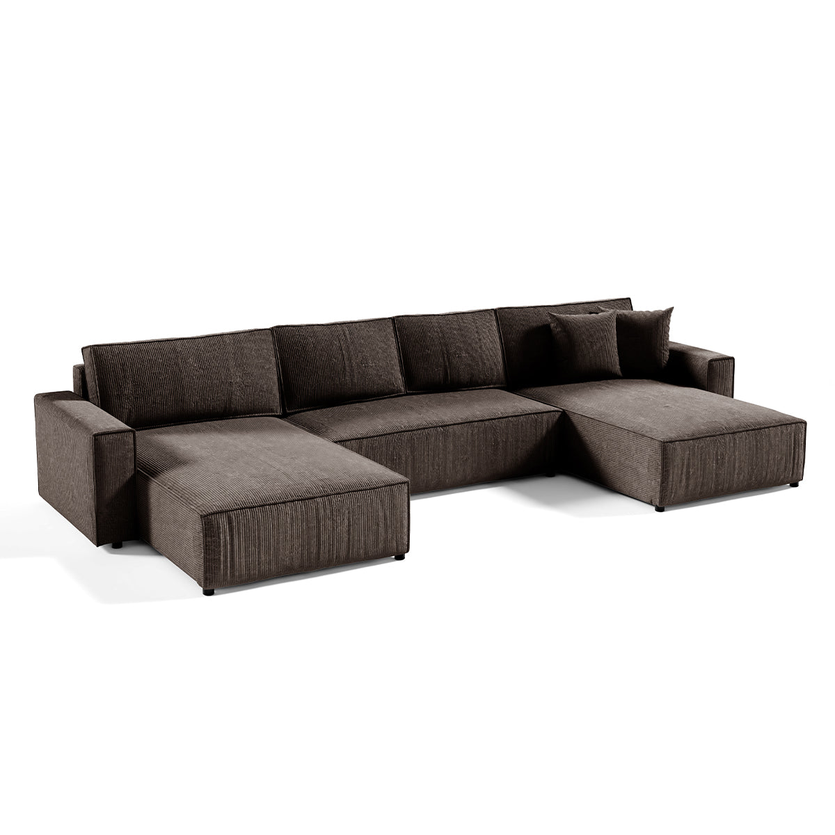 Canapé U 5 places convertible coffre Isaac velours côtelé Marron