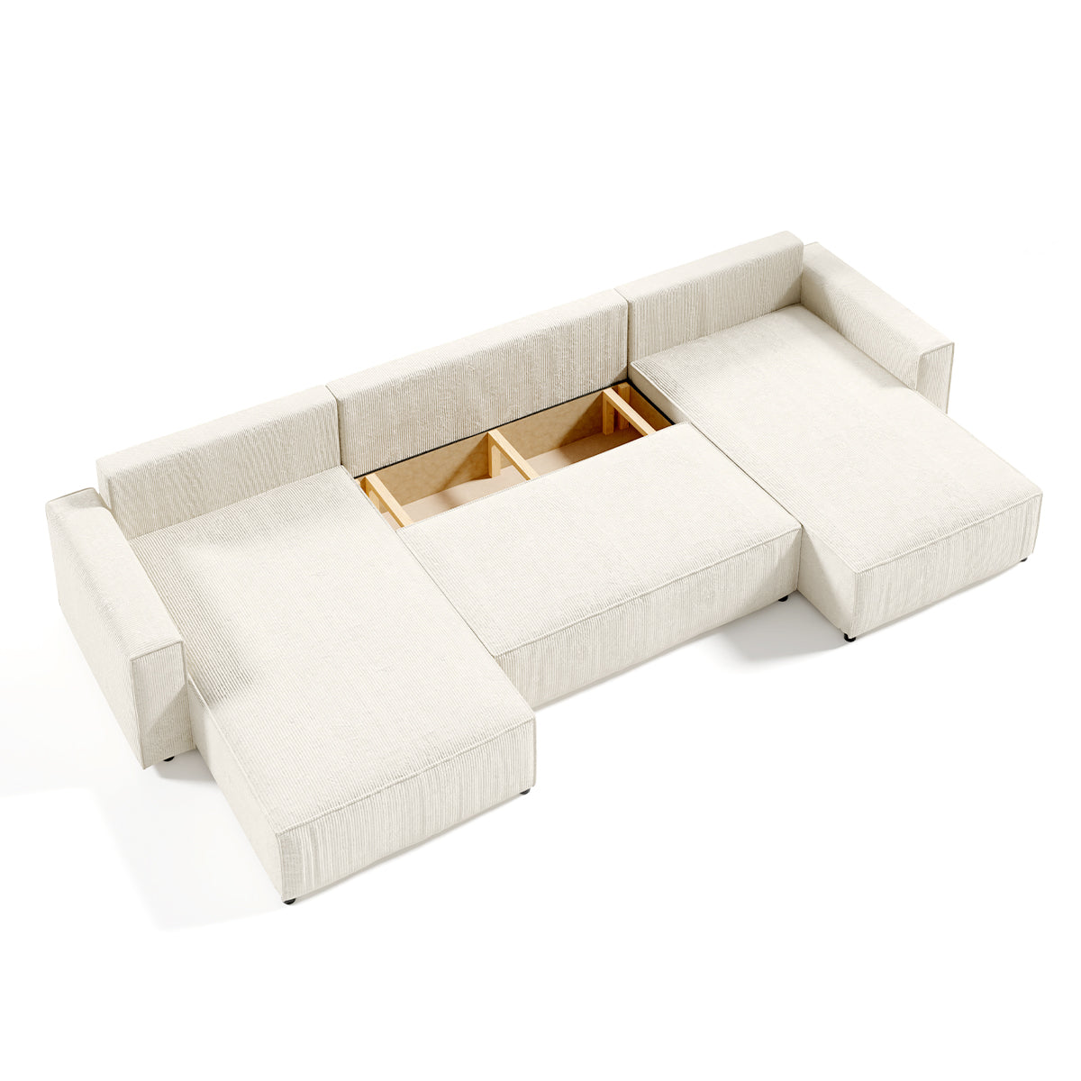 Canapé U 5 places convertible coffre Isaac velours côtelé Blanc Cassé - vue 6