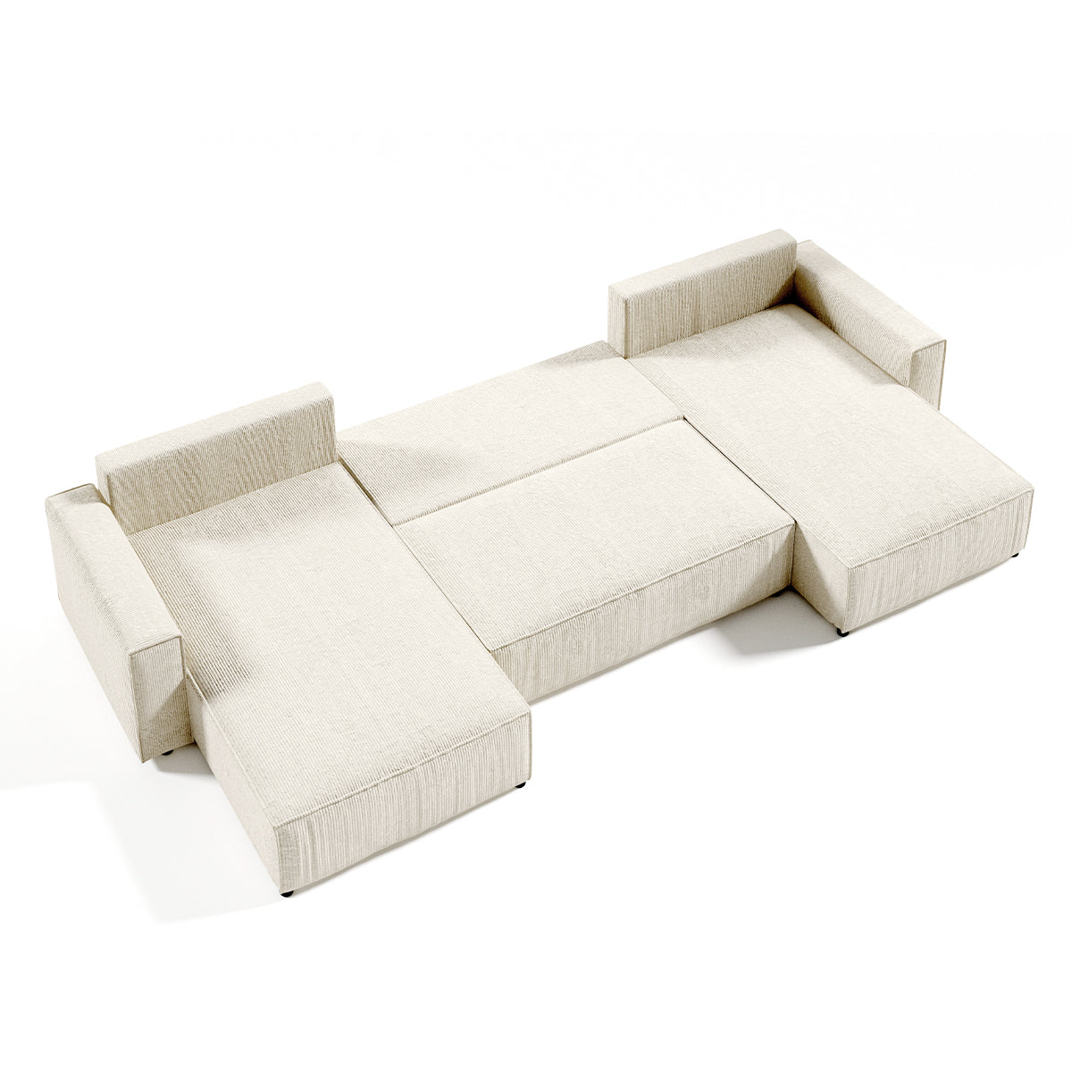 Canapé U 5 places convertible coffre Isaac velours côtelé Blanc Cassé - vue 7
