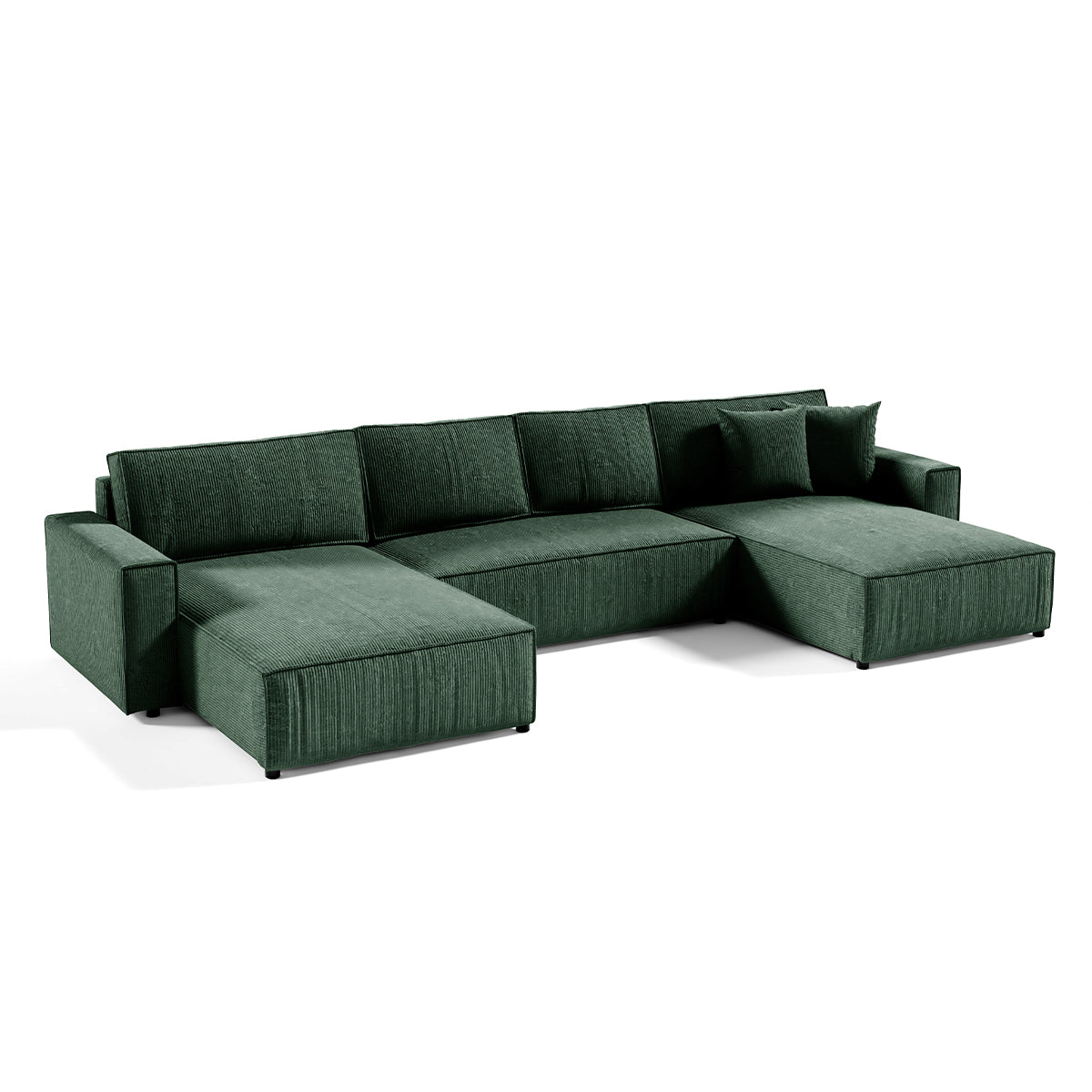 Canapé U 5 places convertible coffre Isaac velours côtelé Vert Sapin