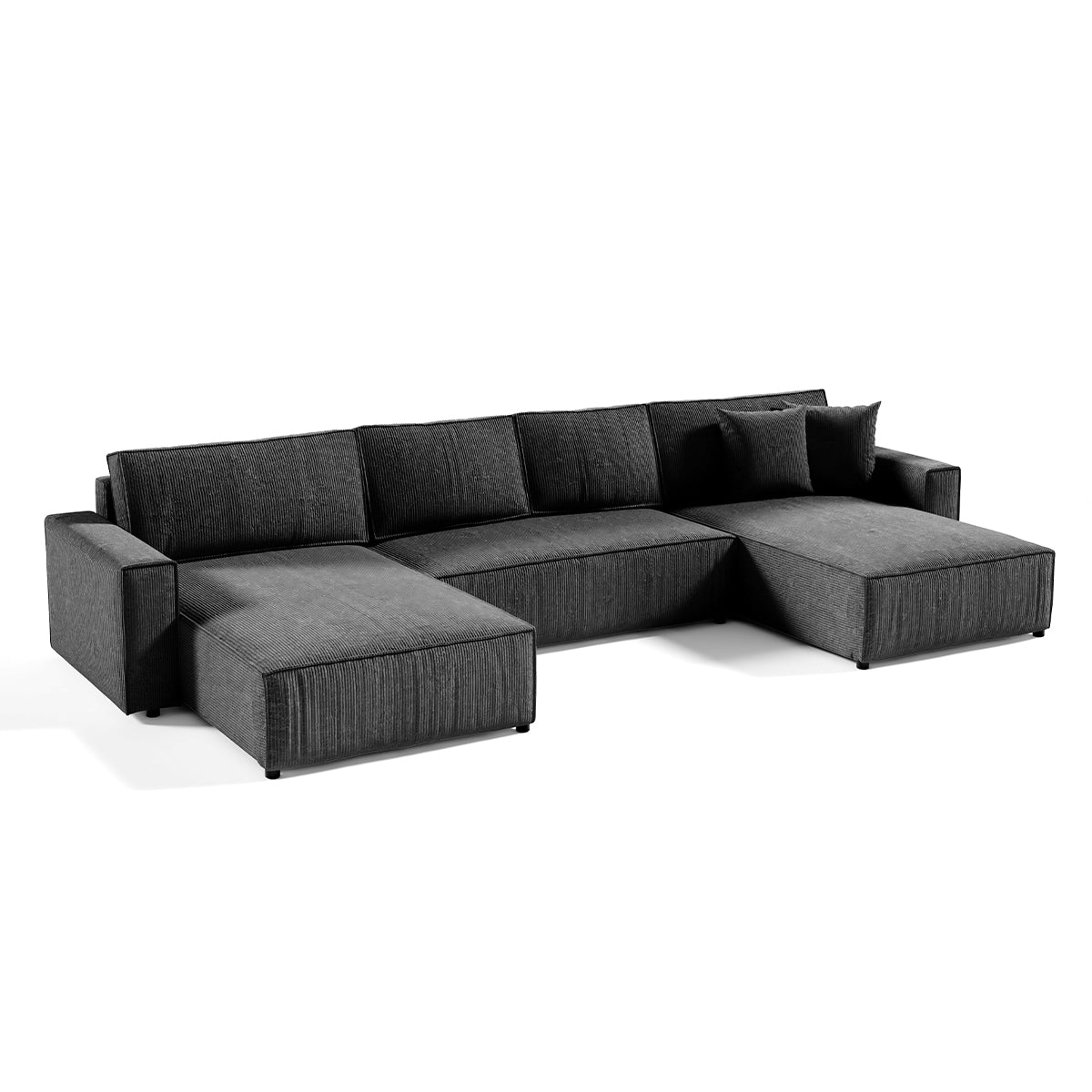 Canapé U 5 places convertible coffre Isaac velours côtelé Gris Foncé