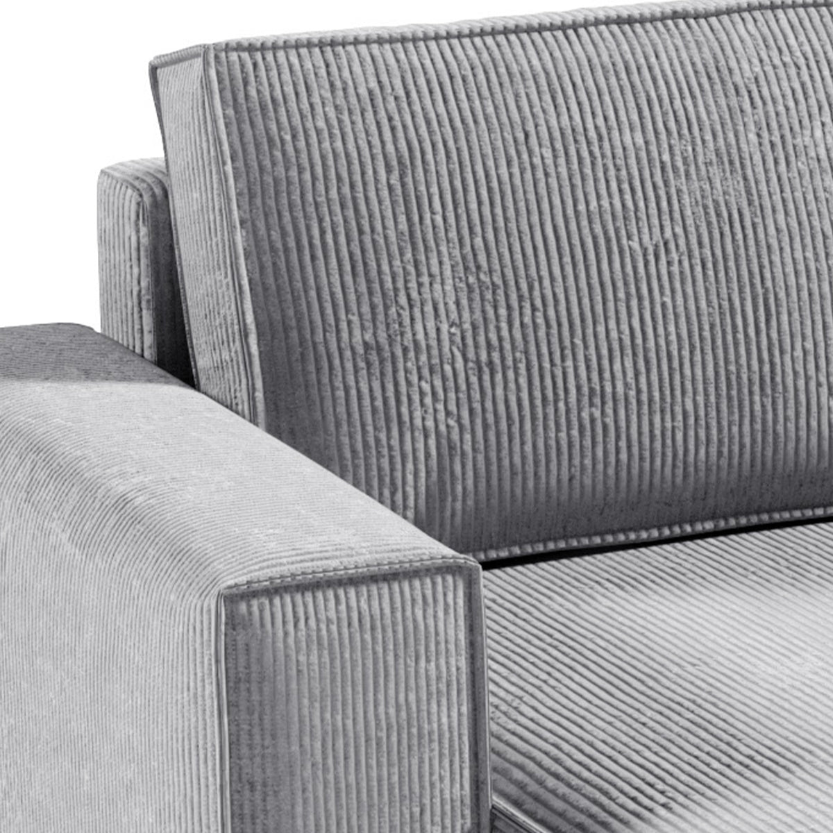 Canapé U 5 places convertible coffre Isaac velours côtelé Gris Clair - vue 2