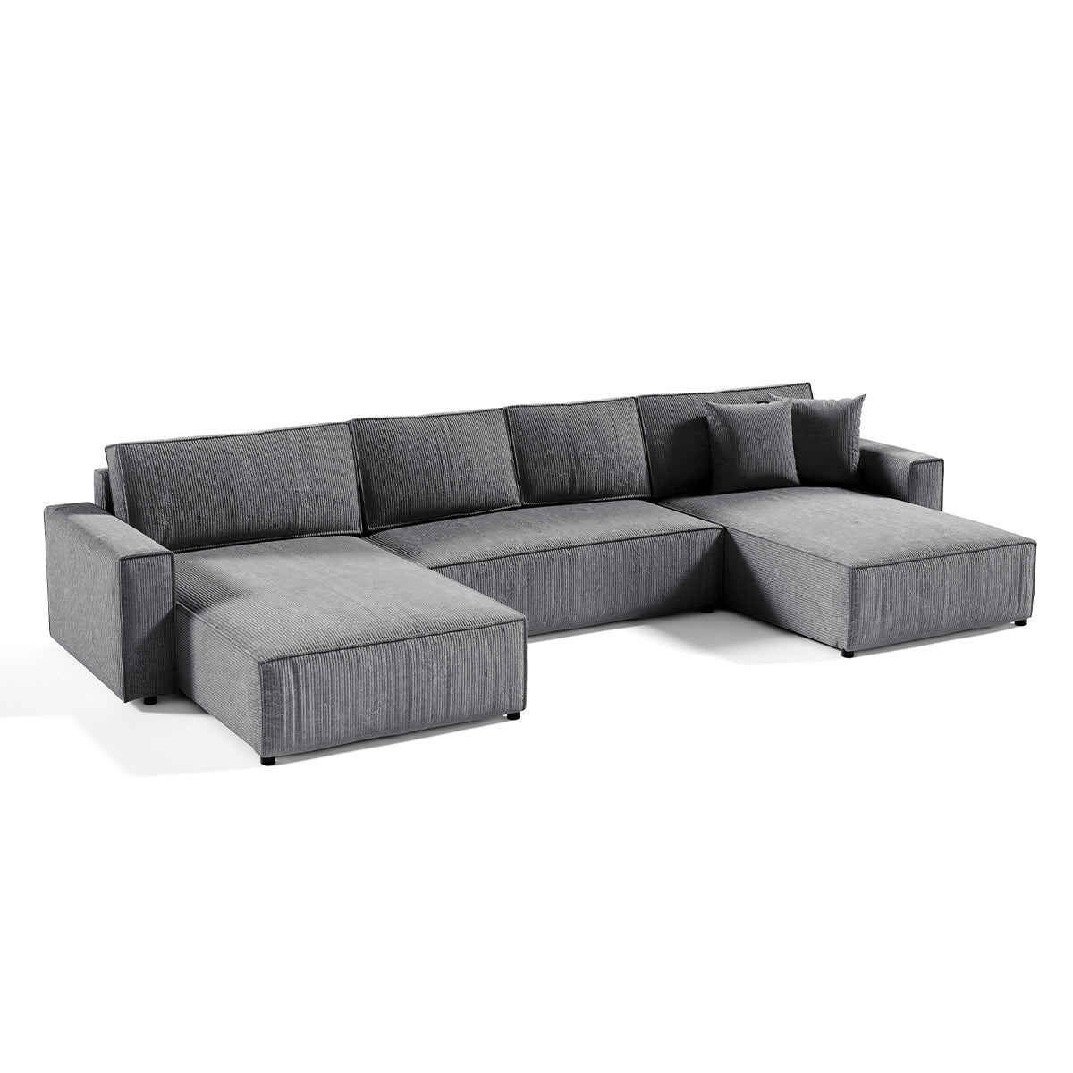 Canapé U 5 places convertible coffre Isaac velours côtelé Gris