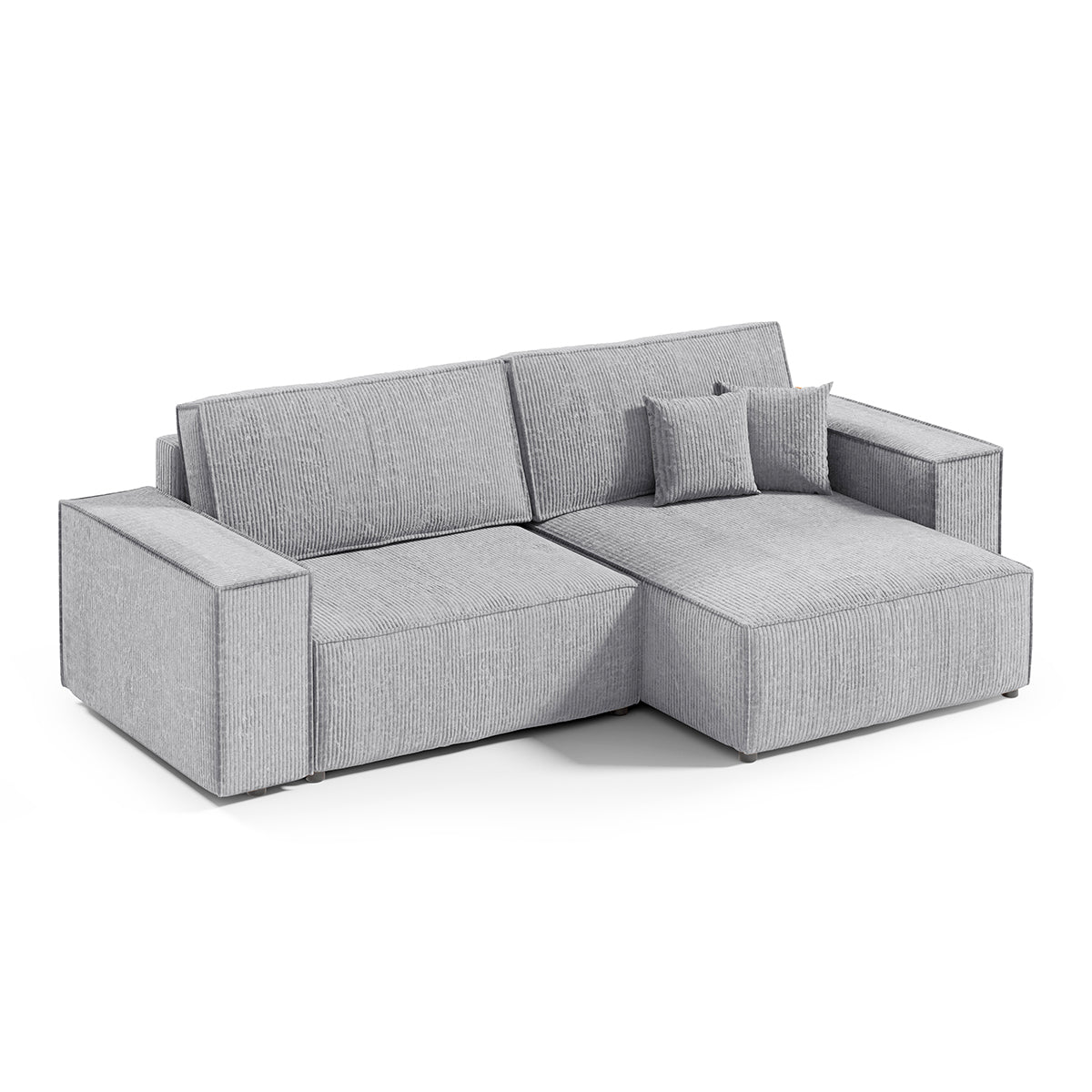 Canapé d'angle réversible et convertible 3 places avec coffre Isaac Mini velours côtelé Gris clair
