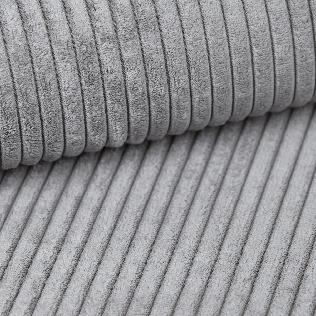 Canapé d'angle réversible et convertible 3 places avec coffre Isaac Mini velours côtelé Gris clair - vue 5