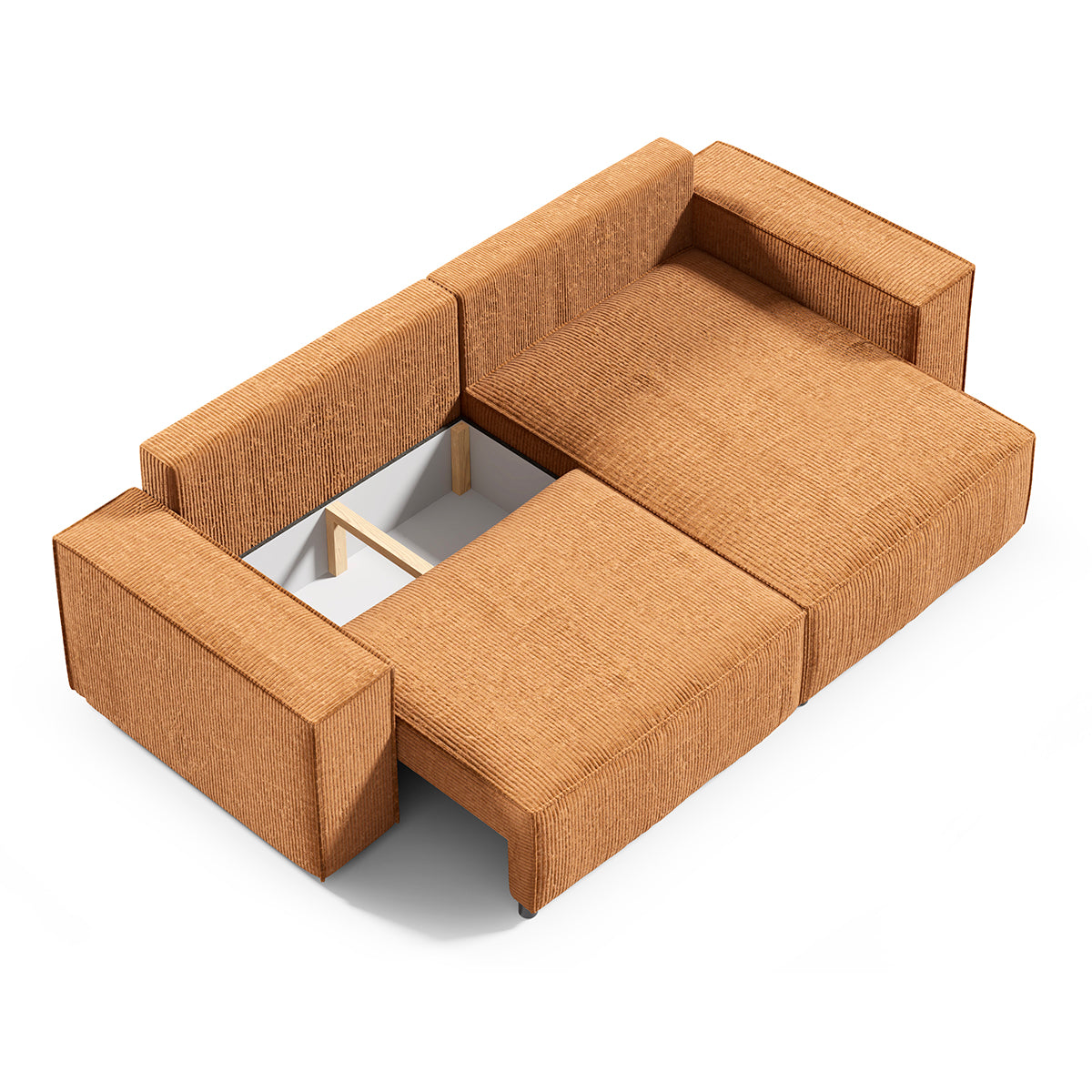 Canapé d'angle réversible et convertible 3 places avec coffre Isaac Mini velours côtelé Jaune - vue 2
