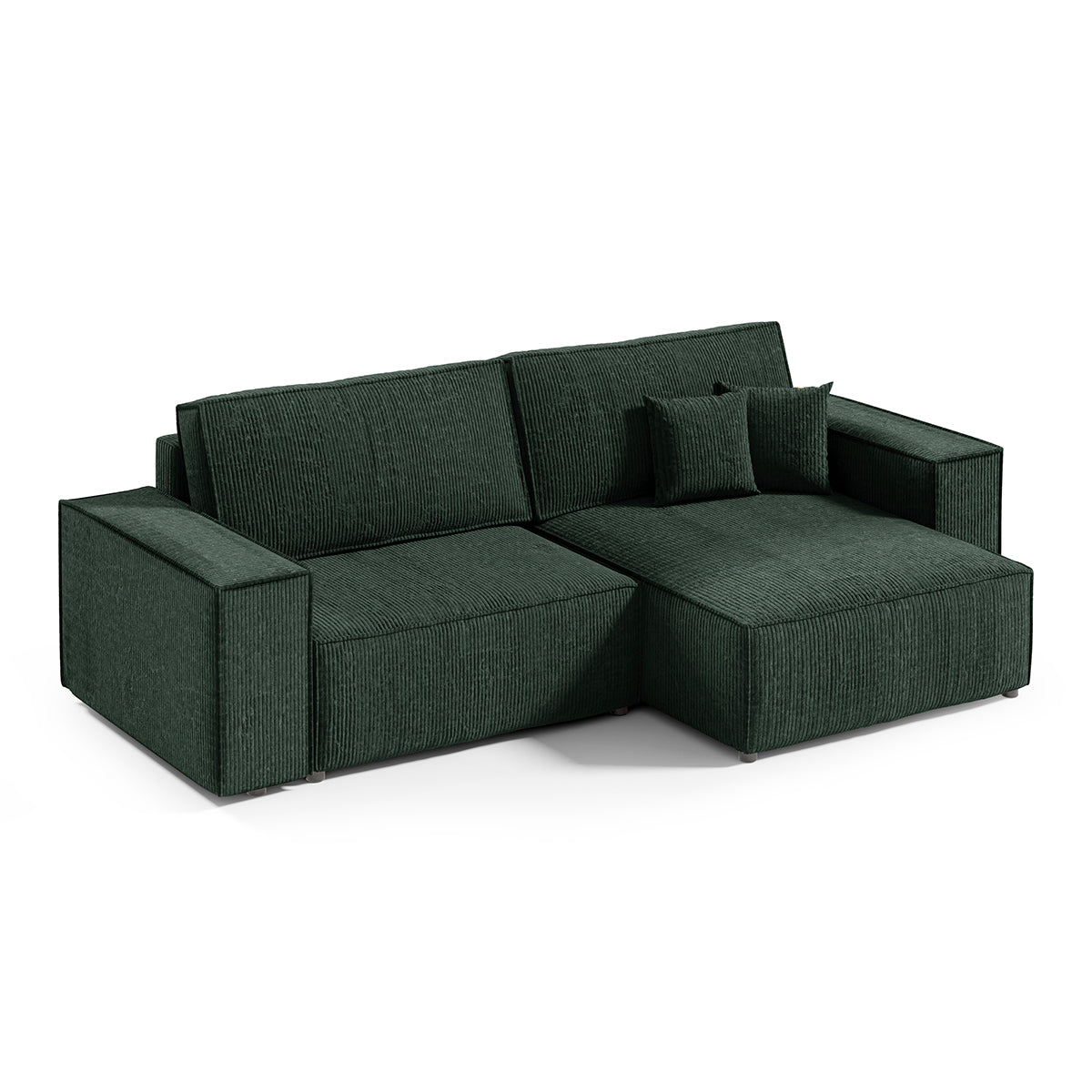 Canapé d'angle réversible et convertible 3 places avec coffre Isaac Mini velours côtelé Vert sapin