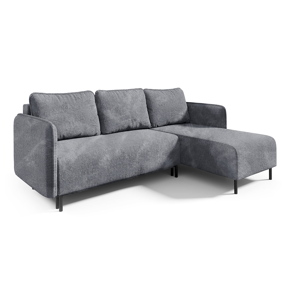 Canapé d'angle réversible et convertible 3 places avec coffre Robin velours côtelé Gris clair