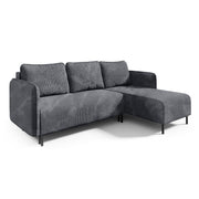 Canapé d'angle réversible et convertible 3 places avec coffre Robin velours côtelé Gris