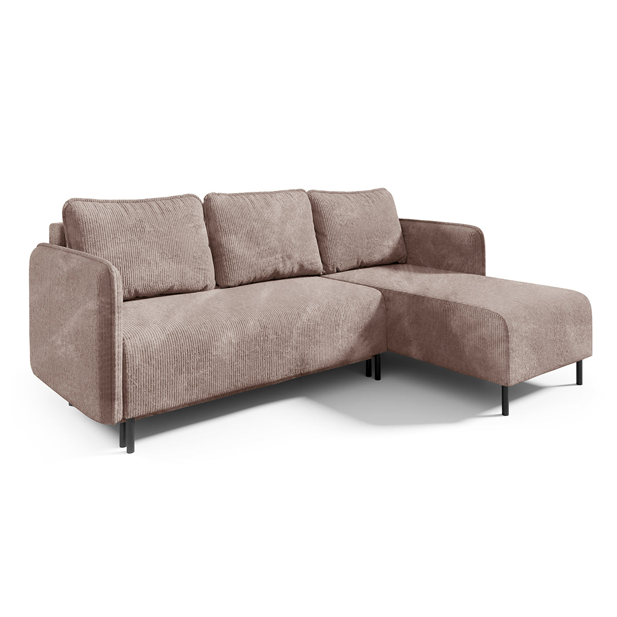 Canapé d'angle réversible et convertible 3 places avec coffre Robin velours côtelé Taupe