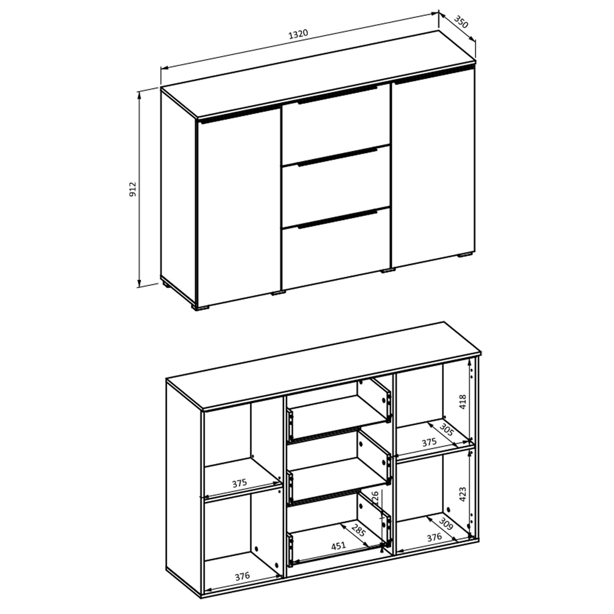 Buffet 2 portes 3 tiroirs Jacob Bois - vue 5