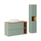 Ensemble meuble simple vasque 100cm 2 tiroirs 2 niches et colonne Jade Vert et Bois