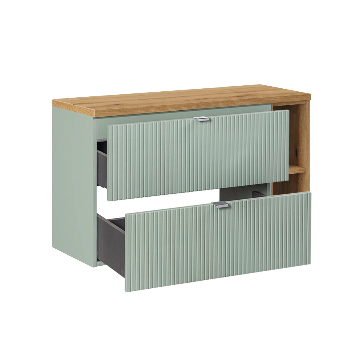 Ensemble meuble simple vasque 100cm 2 tiroirs 2 niches et colonne Jade Vert et Bois - vue 3