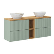 Meuble double vasque 140cm 4 tiroirs 2 niches Jade Vert et Bois