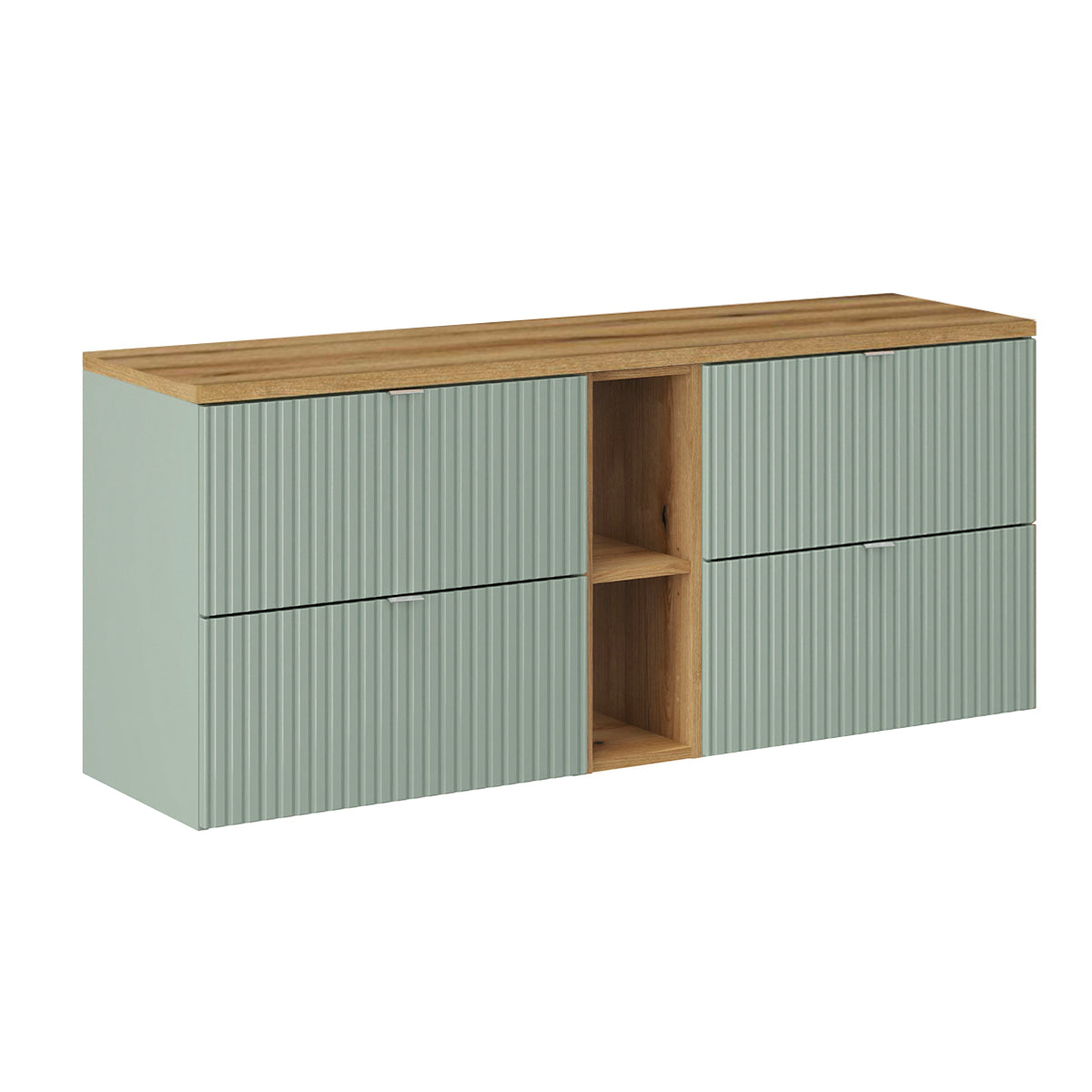 Meuble sous-vasque 140cm 4 tiroirs 2 niches Jade Vert et Bois