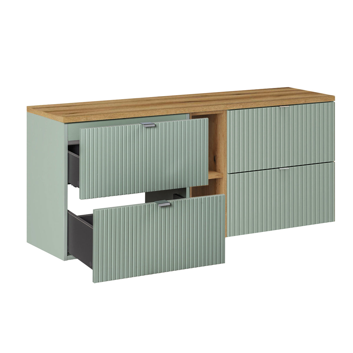 Meuble sous-vasque 140cm 4 tiroirs 2 niches Jade Vert et Bois - vue 2