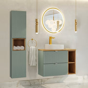 Ensemble meuble simple vasque 80cm 2 tiroirs 2 niches et colonne Jade Vert et Bois