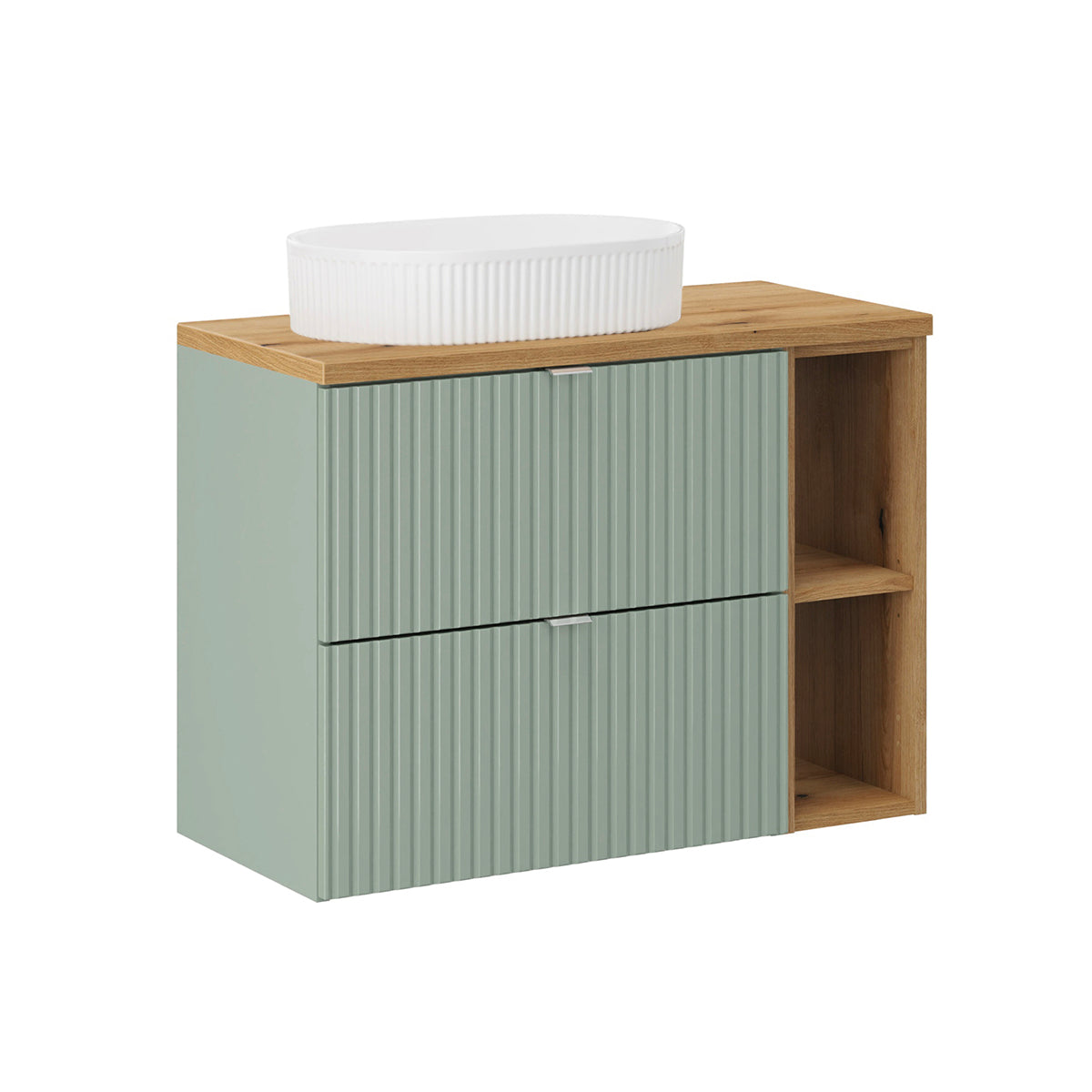 Meuble simple vasque 80cm 2 tiroirs 2 niches Jade Vert et Bois