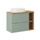 Meuble simple vasque 80cm 2 tiroirs 2 niches Jade Vert et Bois