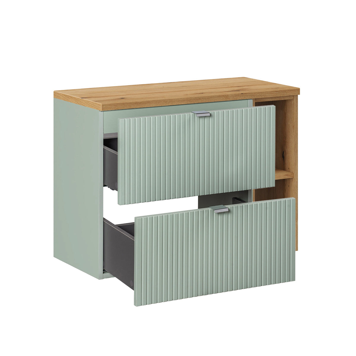 Meuble simple vasque 80cm 2 tiroirs 2 niches Jade Vert et Bois - vue 2