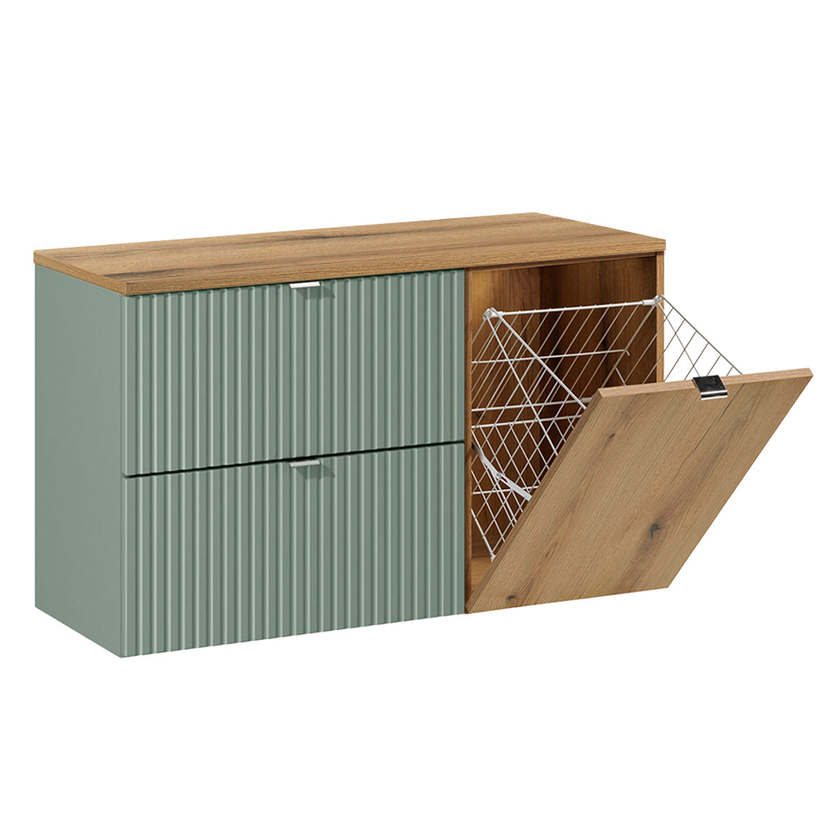 Meuble sous-vasque 100cm panier à linge Jade Vert et Bois