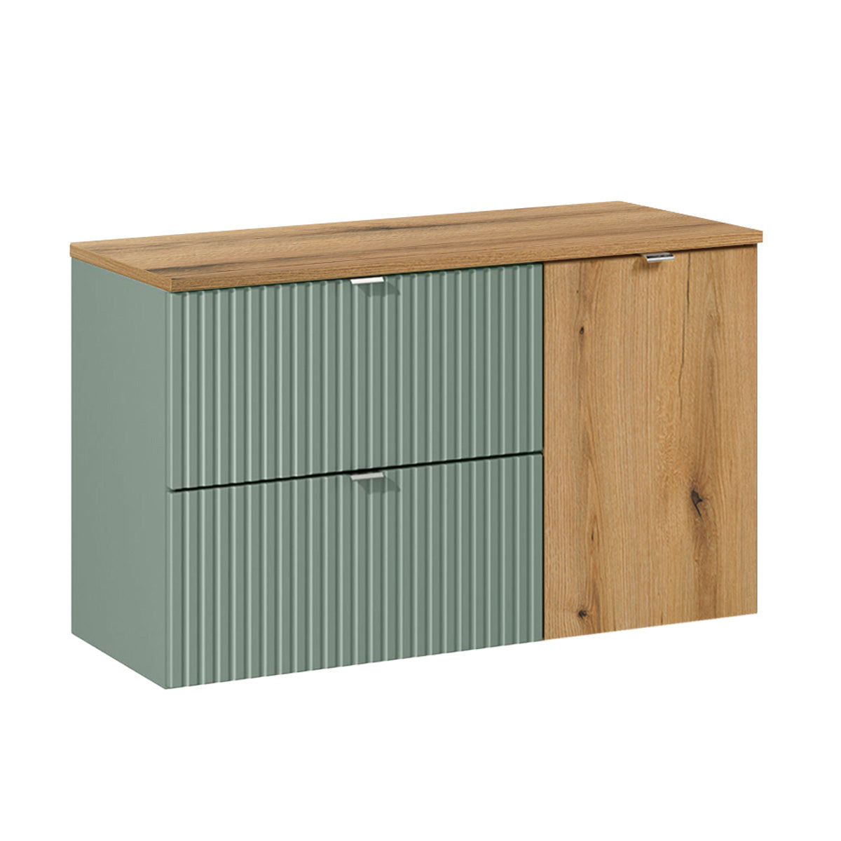 Meuble sous-vasque 100cm panier à linge Jade Vert et Bois - vue 2
