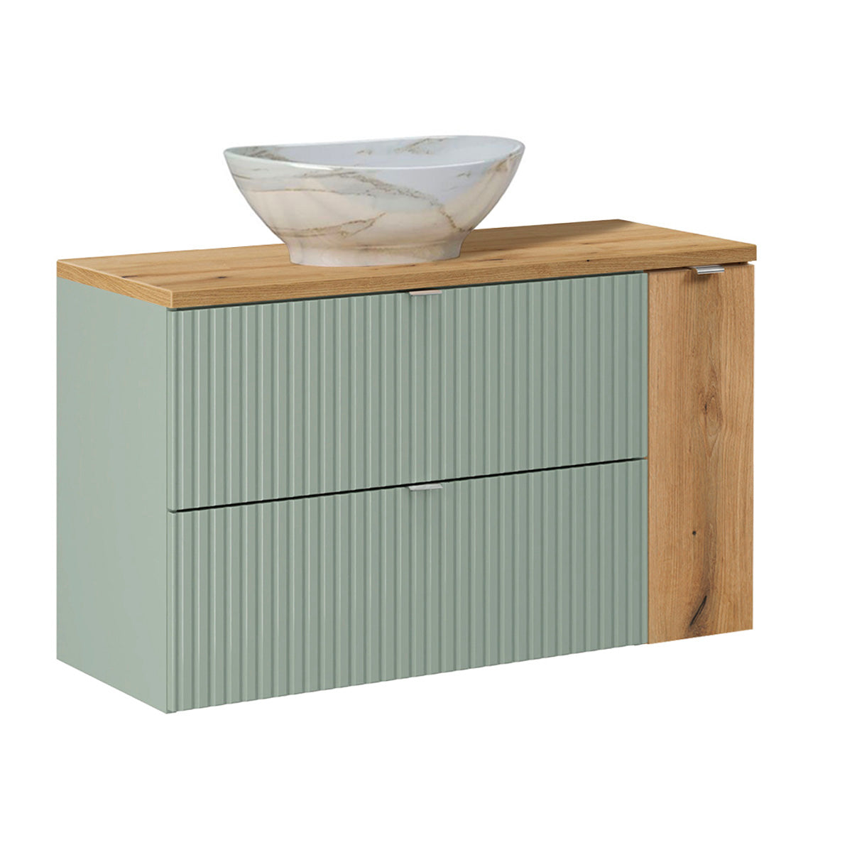 Ensemble meuble simple vasque 100cm et colonne Jade Vert et Bois - vue 3