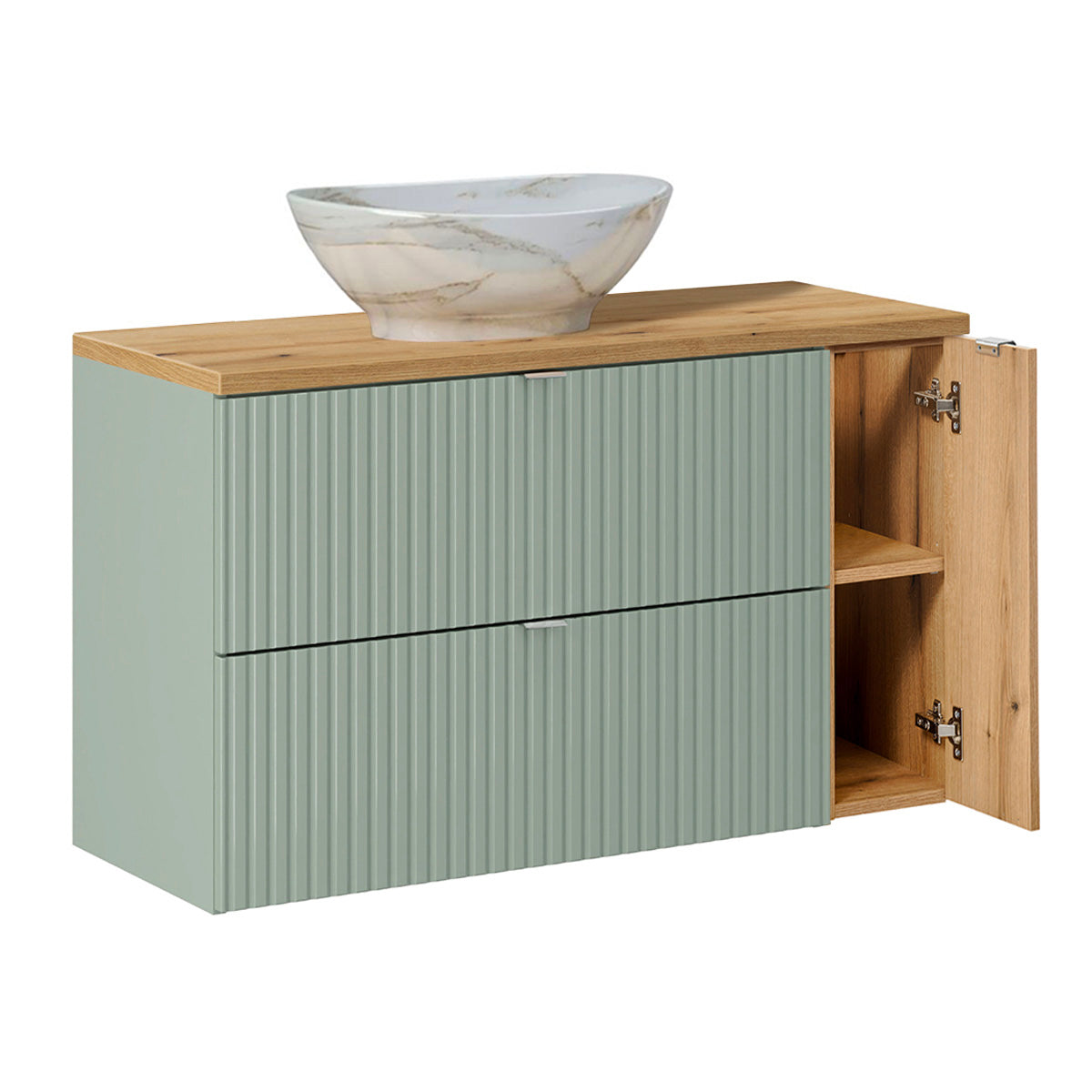 Ensemble meuble simple vasque 100cm et colonne Jade Vert et Bois - vue 4
