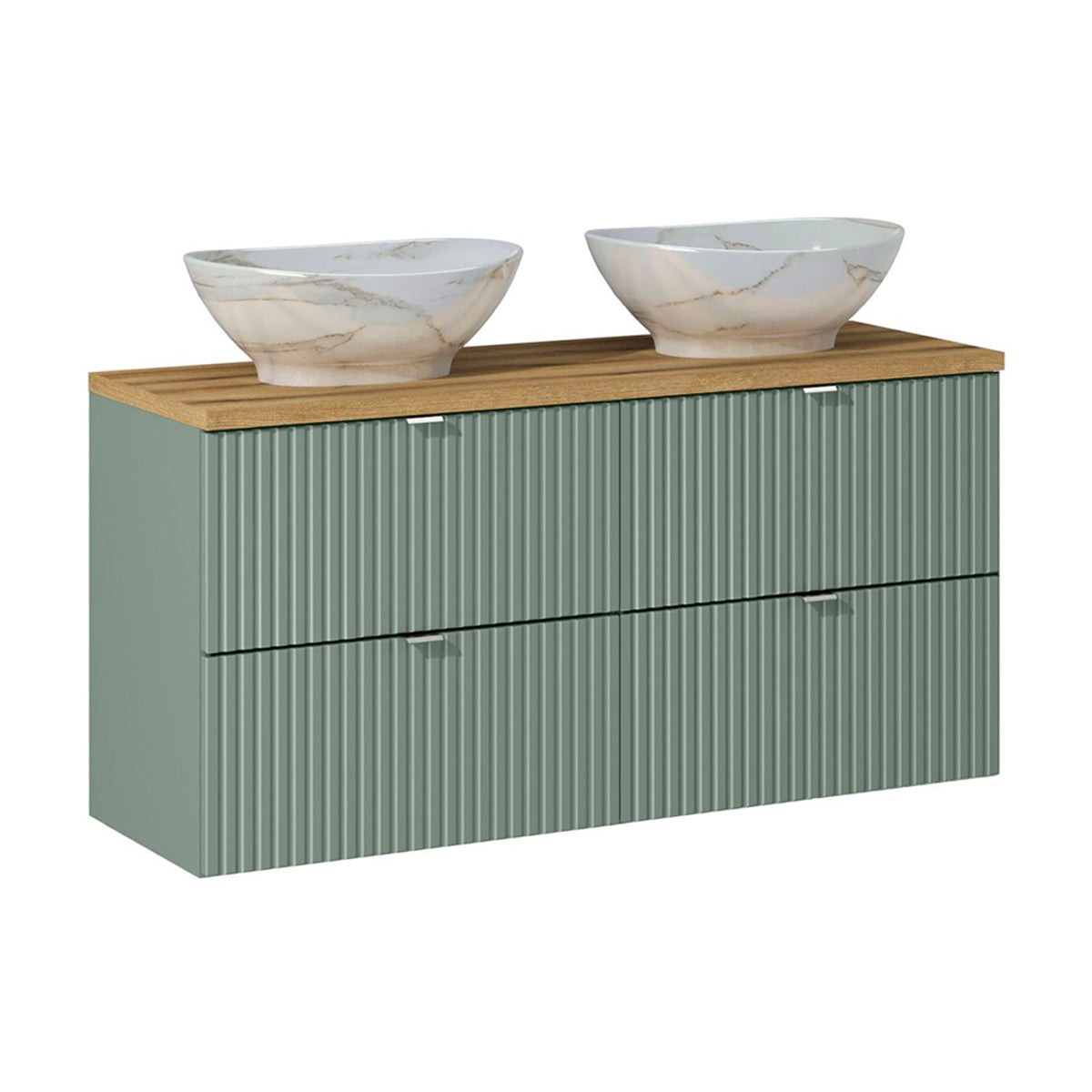 Ensemble meuble double vasque 120cm 4 tiroirs et colonne Jade Vert et Bois - vue 3