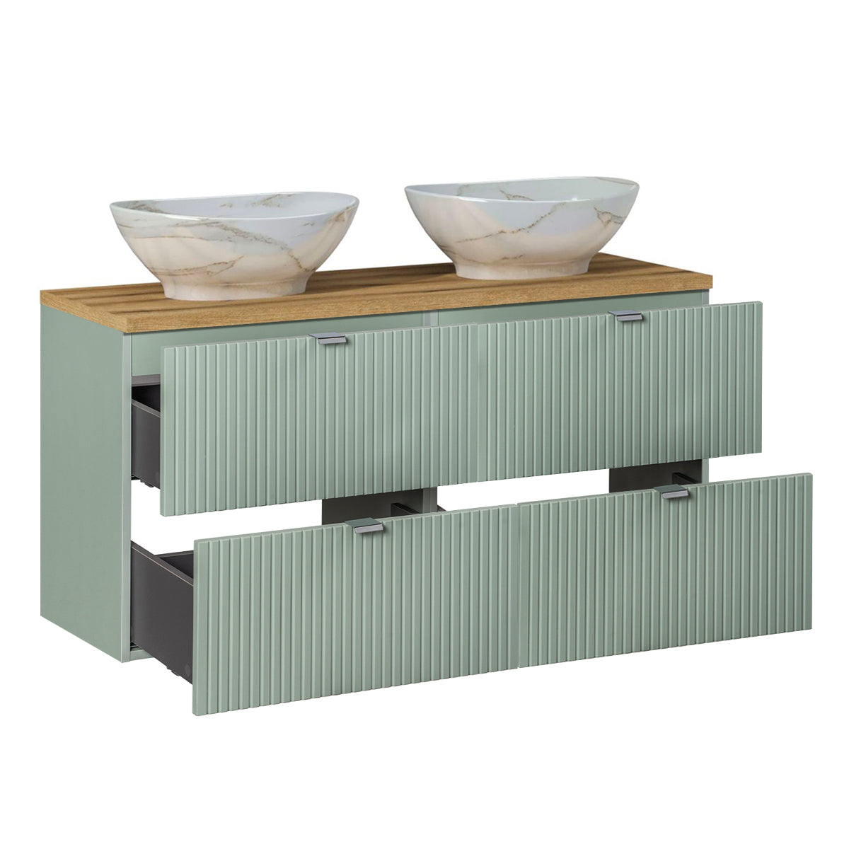 Ensemble meuble double vasque 120cm 4 tiroirs et colonne Jade Vert et Bois - vue 4