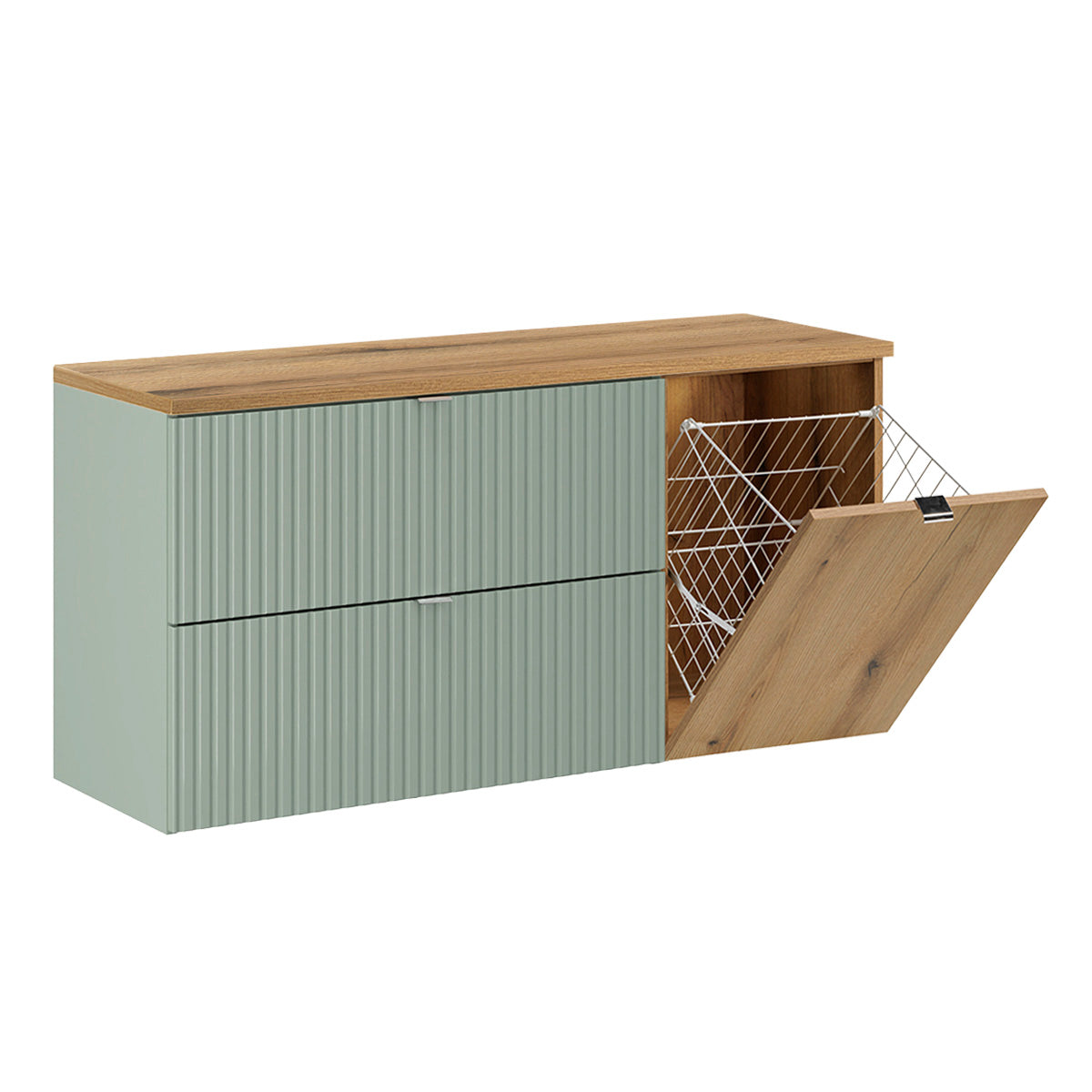 Meuble sous-vasque 120cm panier à linge Jade Vert et Bois