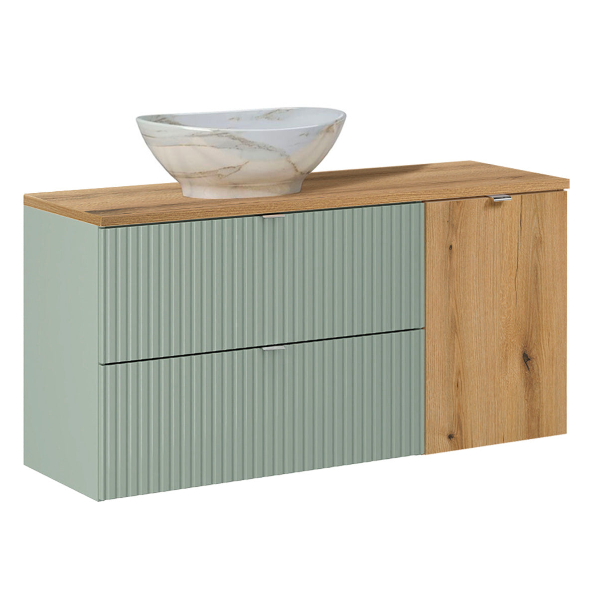 Ensemble meuble simple vasque 120cm panier à linge et colonne Jade Vert et Bois - vue 4