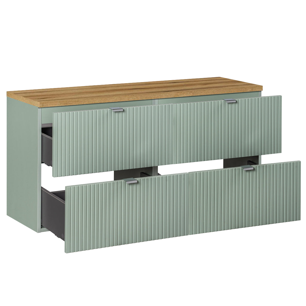 Meuble sous-vasque 120cm 4 tiroirs plan de toilette Jade Vert et Bois - vue 2