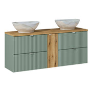 Meuble double vasque 140cm 4 tiroirs Jade Vert et Bois