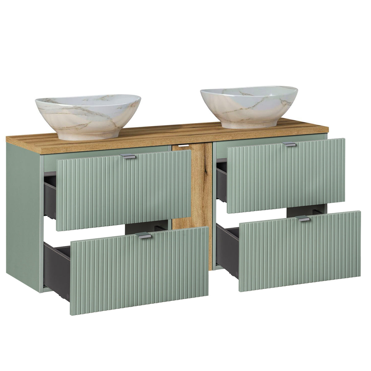 Ensemble meuble double vasque 140cm 4 tiroirs et colonne Jade Vert et Bois - vue 4