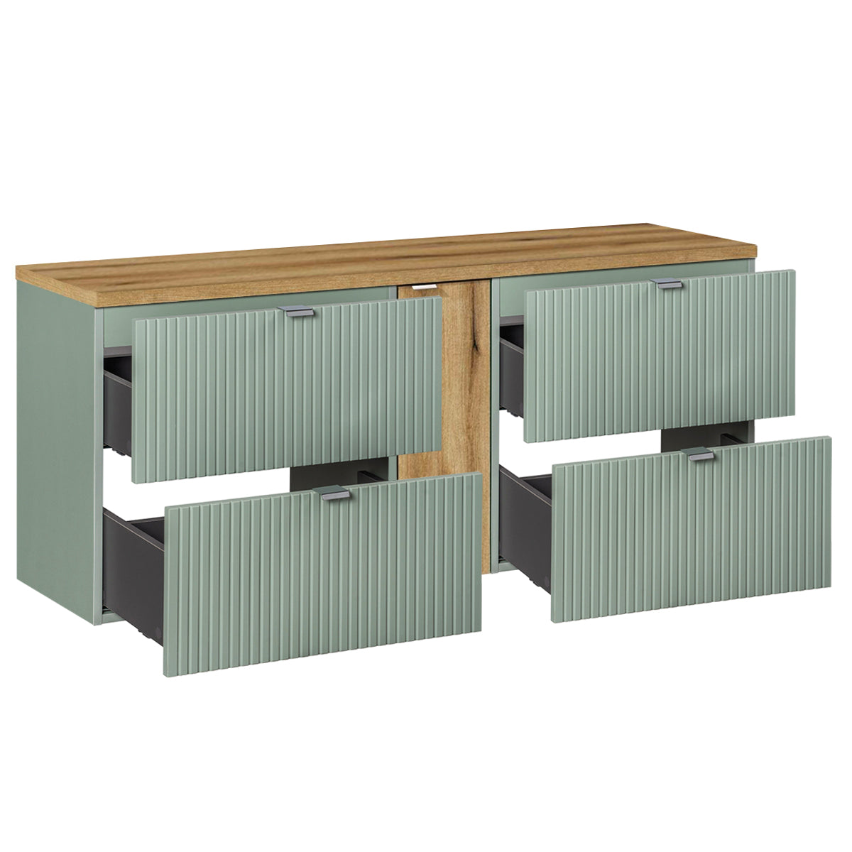 Meuble sous-vasque 140cm 4 tiroirs plan de toilette Jade Vert et Bois - vue 2