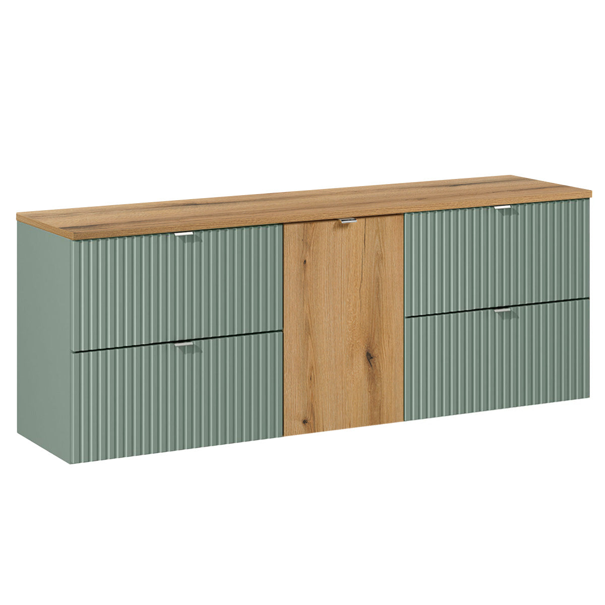 Meuble sous-vasque 160cm panier à linge Jade Vert et Bois - vue 2