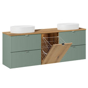 Meuble double vasque 160cm panier à linge Jade Vert et Bois - Vasques ovales