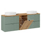 Meuble double vasque 160cm panier à linge Jade Vert et Bois - Vasques ovales