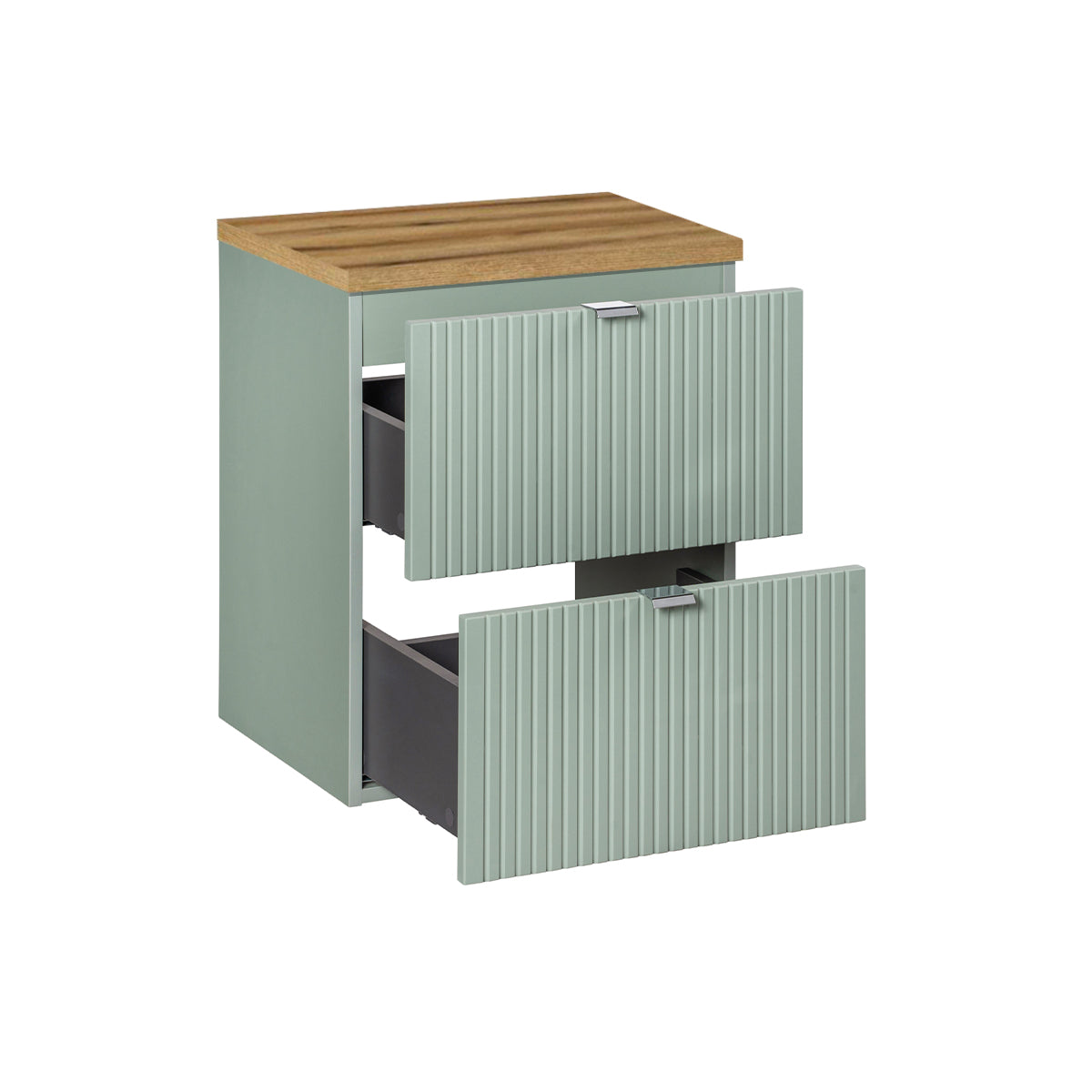 Meuble sous-vasque 50cm 2 tiroirs plan de toilette Jade Vert et Bois - vue 2